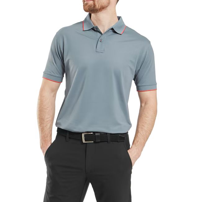 Footjoy polo Pique uni Gris avec rayure sur le col rouge
