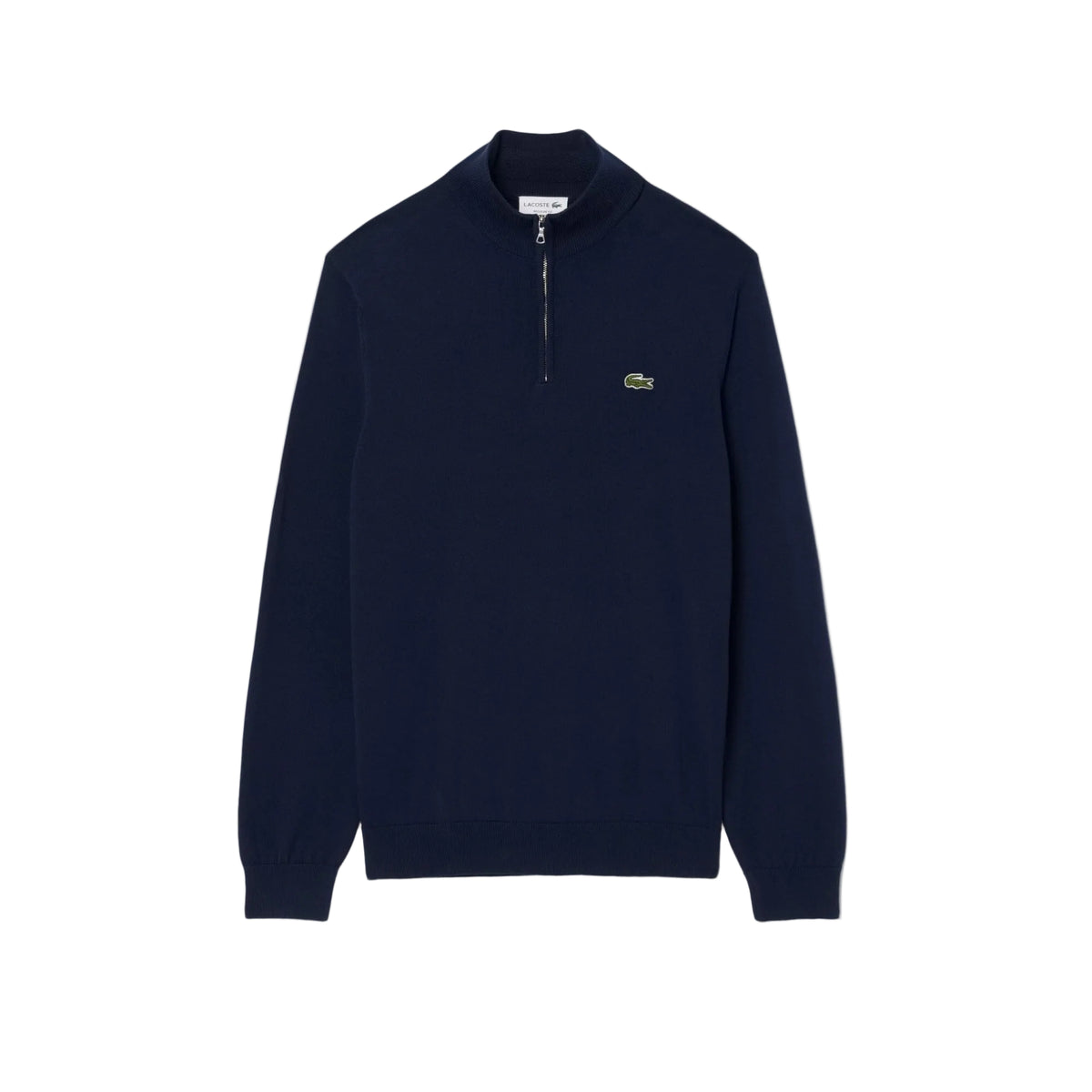 Lacoste Pull zippé coton uni col montant Bleu Nuit