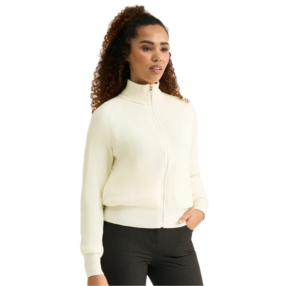 Ping Pull zippé en maille doublé Annette Femme Blanc Cassé