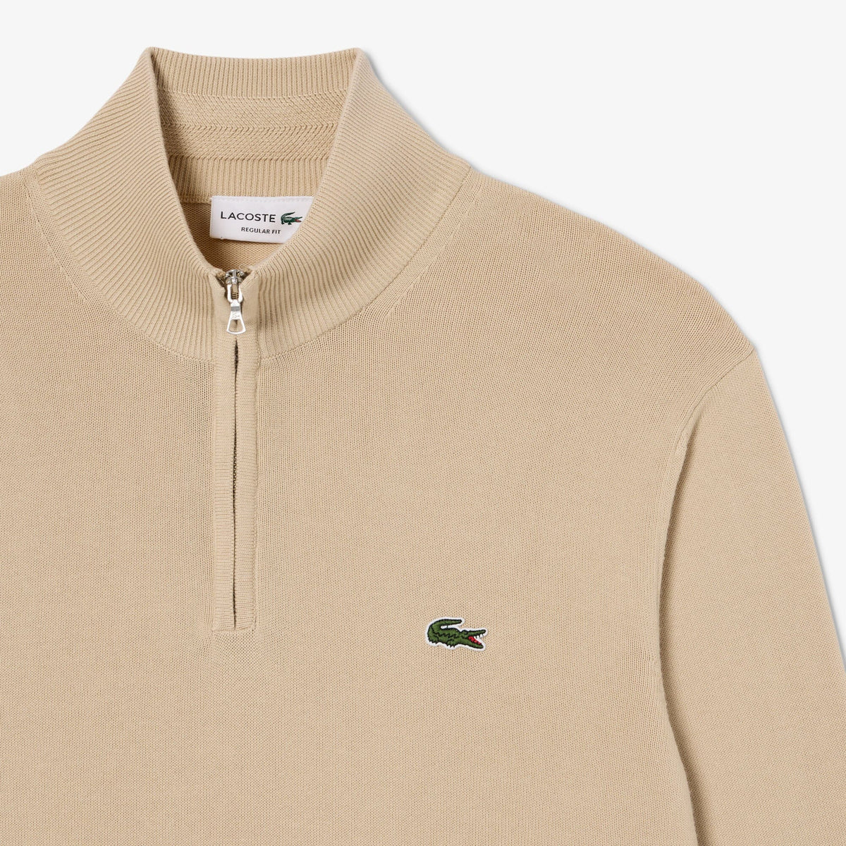 Lacoste Pull zippé coton uni col montant Beige